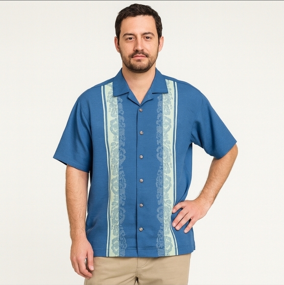 Tommy Bahama Other - Tommy Bahama Men's Shirt 100% Silk SIZE LARGE Blue Floral Stripe